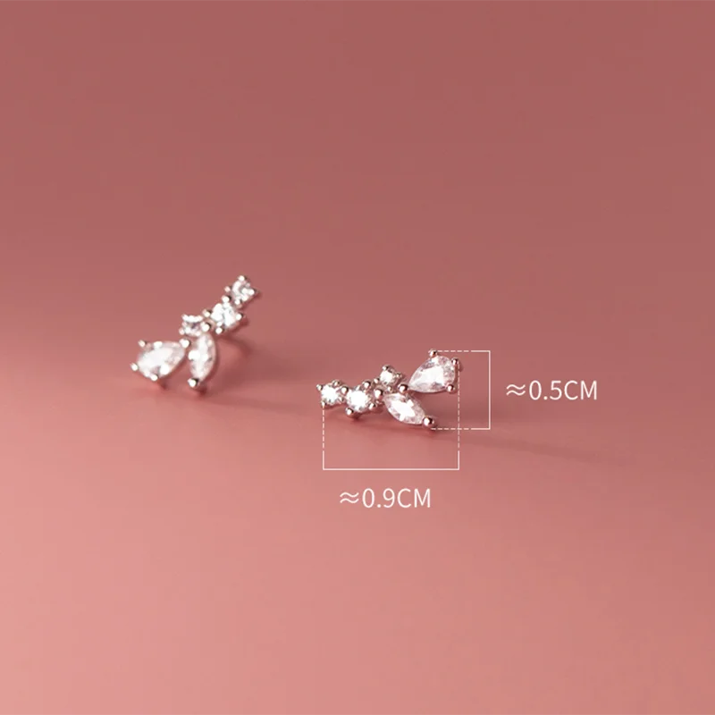 WANTME 925 Sterling Silver Cute Shiny Zircon Leaf Mini Small Stud Earrings for Women Fashion Korean Teenager Daily Wear Jewelry