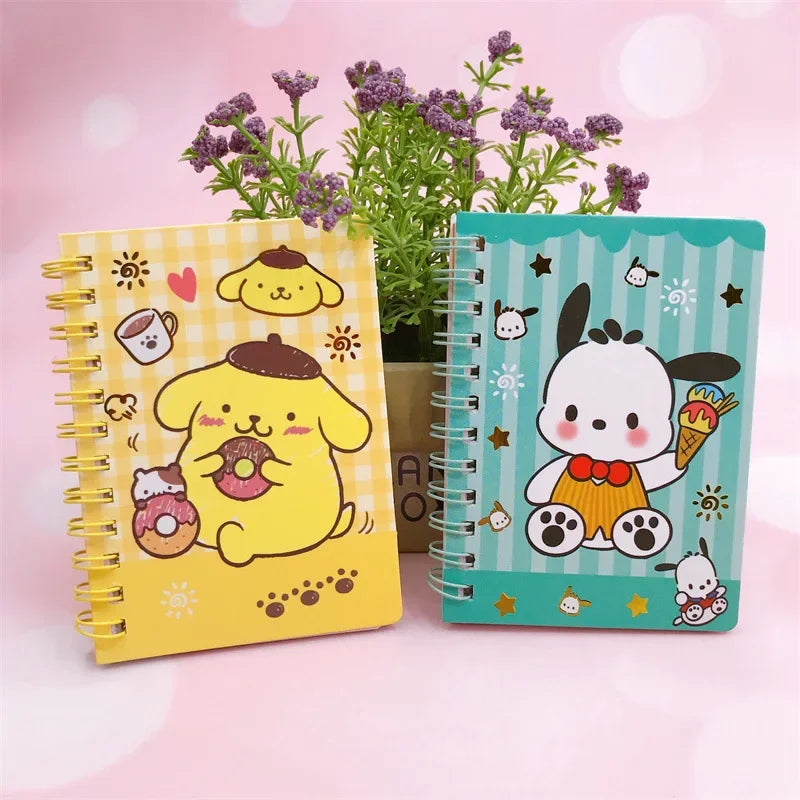 Sanrio Cute Handy Book Hard Face Hot Gold Thread Circle Cartoon Kuromi Pochacco Cinnamoroll Printed Color Page Notebook Melody