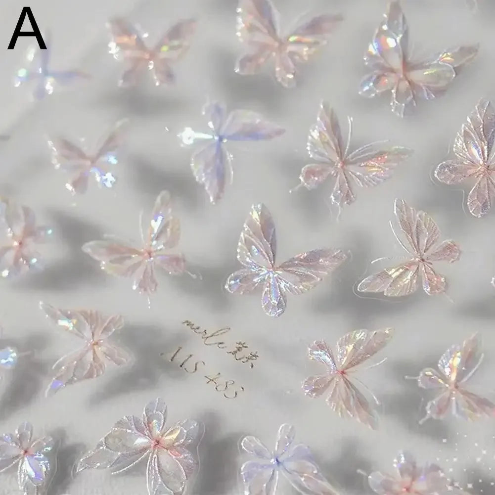 1PCS Shell Aurora Butterfly Nail Stickers Shiny 3D Art Pattern Stickers Decals Nail Supplies Butterflies Nail Decoration X2C0