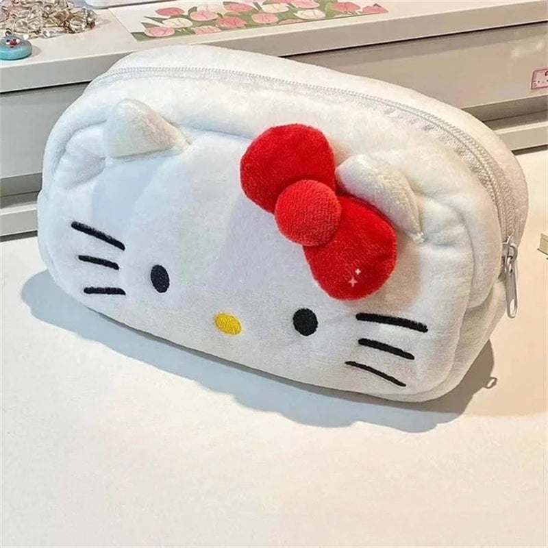 Sanrio Hello Kitty Plush Pencil Case Cute Cartoon Anime Large Capacity Charm Student Stationery Bag Girl&Child Holiday Gifts