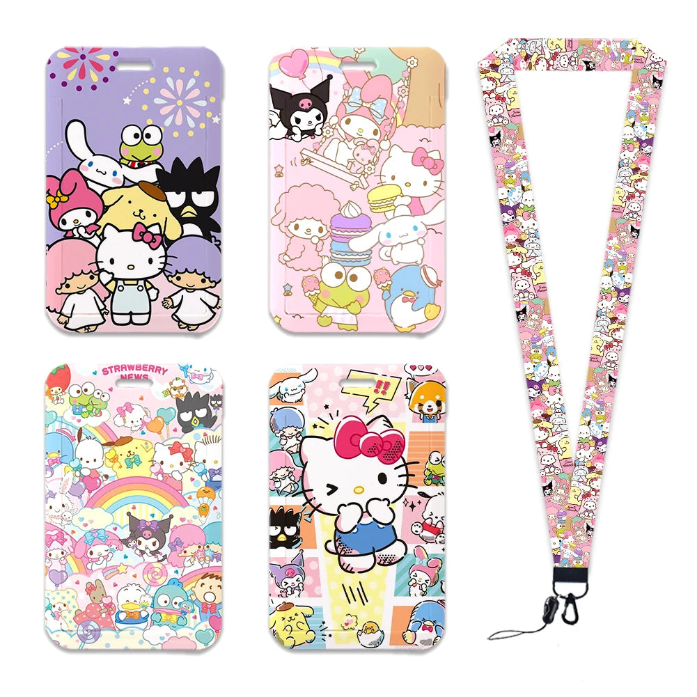 Sanrio Friends Neck Strap Polyester Stationery ID Card Holder Lanyard Keychain ID Badge Holder Girls Credential Holder