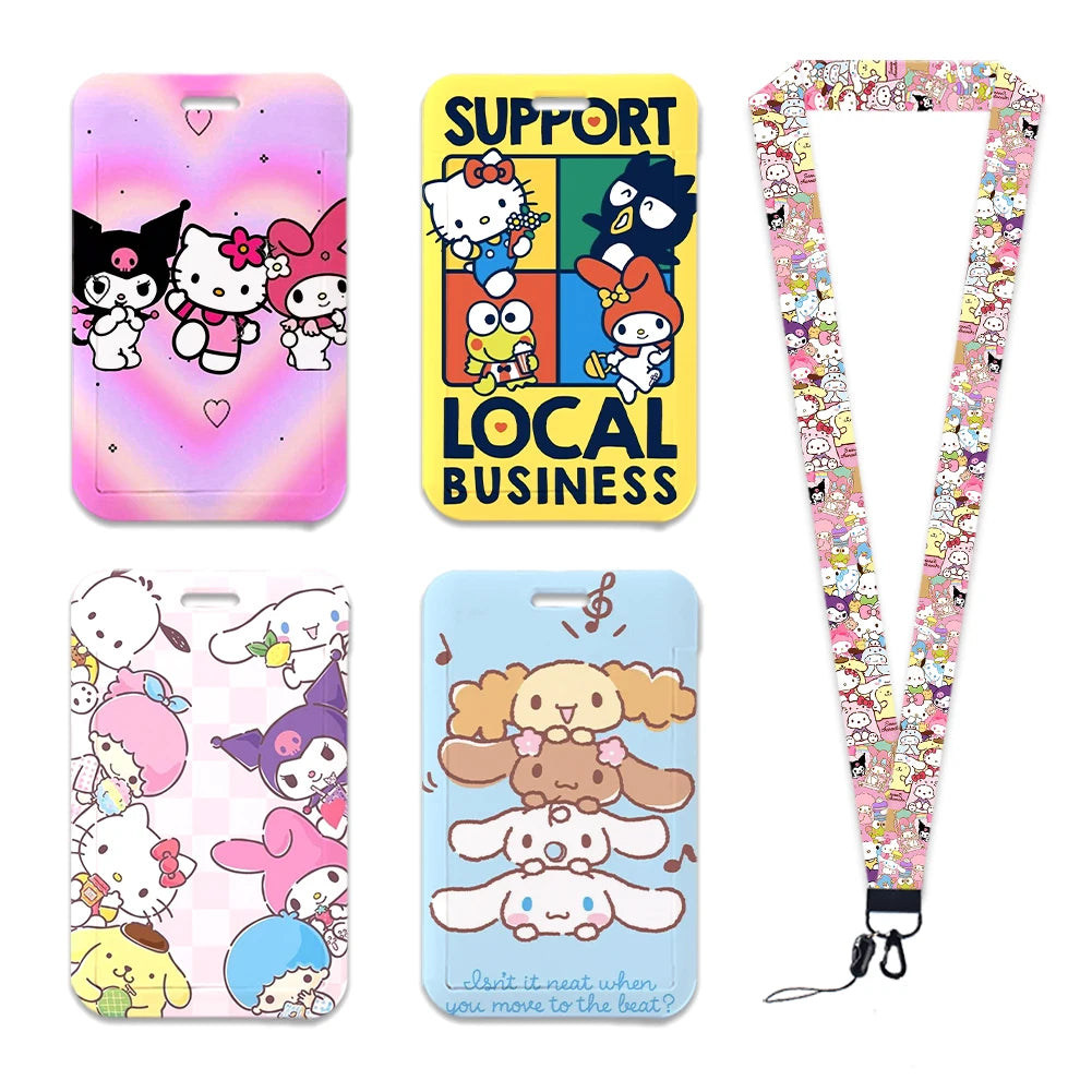 Sanrio Friends Neck Strap Polyester Stationery ID Card Holder Lanyard Keychain ID Badge Holder Girls Credential Holder