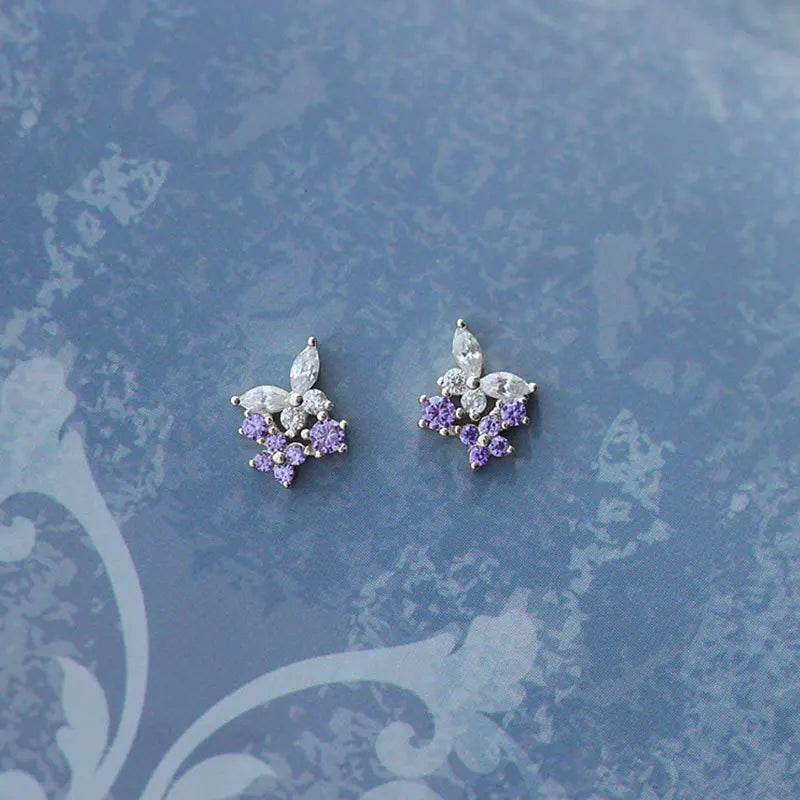 Stud Earrings 925 Sterling Silver For Women Purple Butterfly Zircon Korean Fashion Hot High Quality Lady Wedding Jewelry