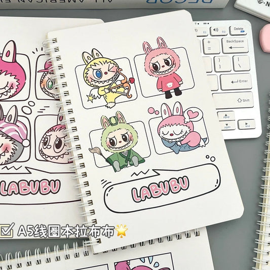 Labubu Notebook A5 Coil Notebook Ins Student Cartoon Cute Thick Durable Horizontal Line Notebook Homework Office School Supplies