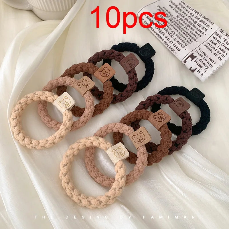 1set women korean Coffee bear hair rubber bands girls high elastic hair ties for thick hair balck scrunchie knekkie accessories