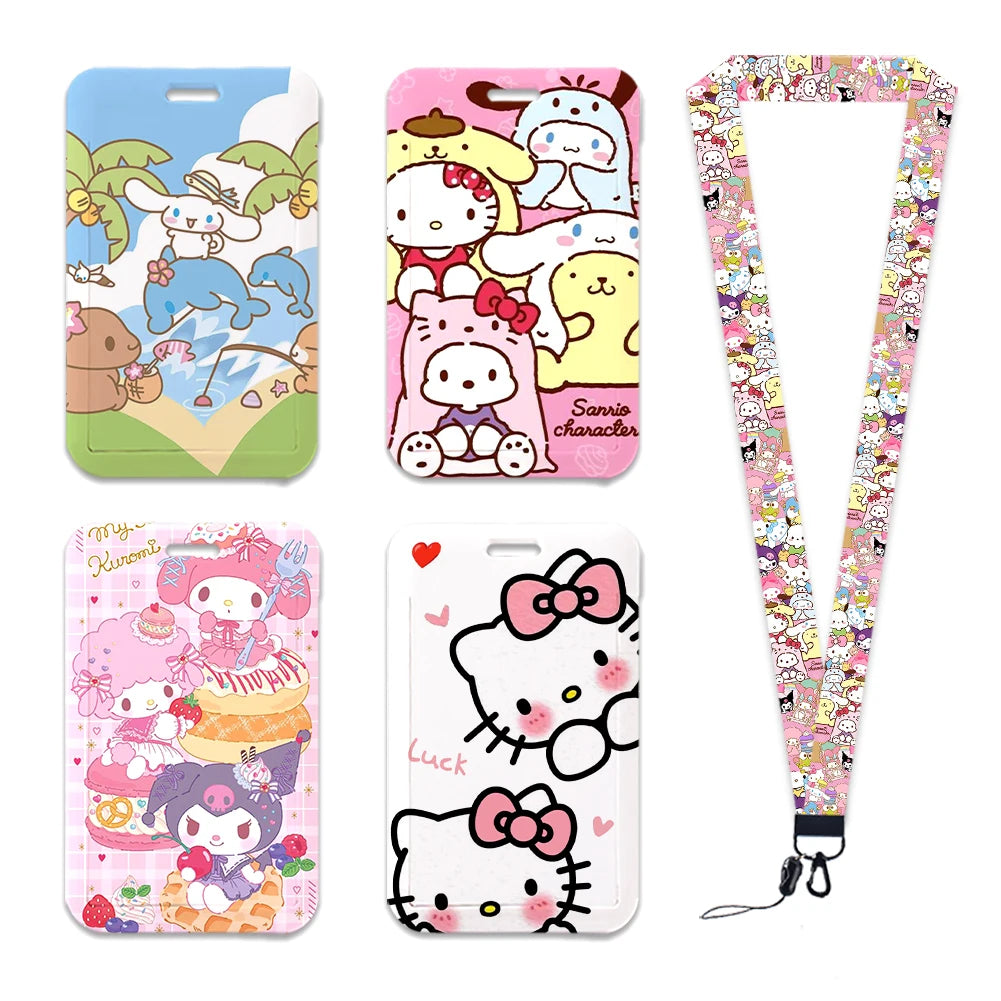 Sanrio Friends Neck Strap Polyester Stationery ID Card Holder Lanyard Keychain ID Badge Holder Girls Credential Holder