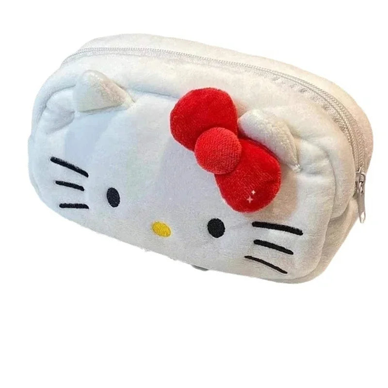 Sanrio Hello Kitty Plush Pencil Case Cute Cartoon Anime Large Capacity Charm Student Stationery Bag Girl&Child Holiday Gifts