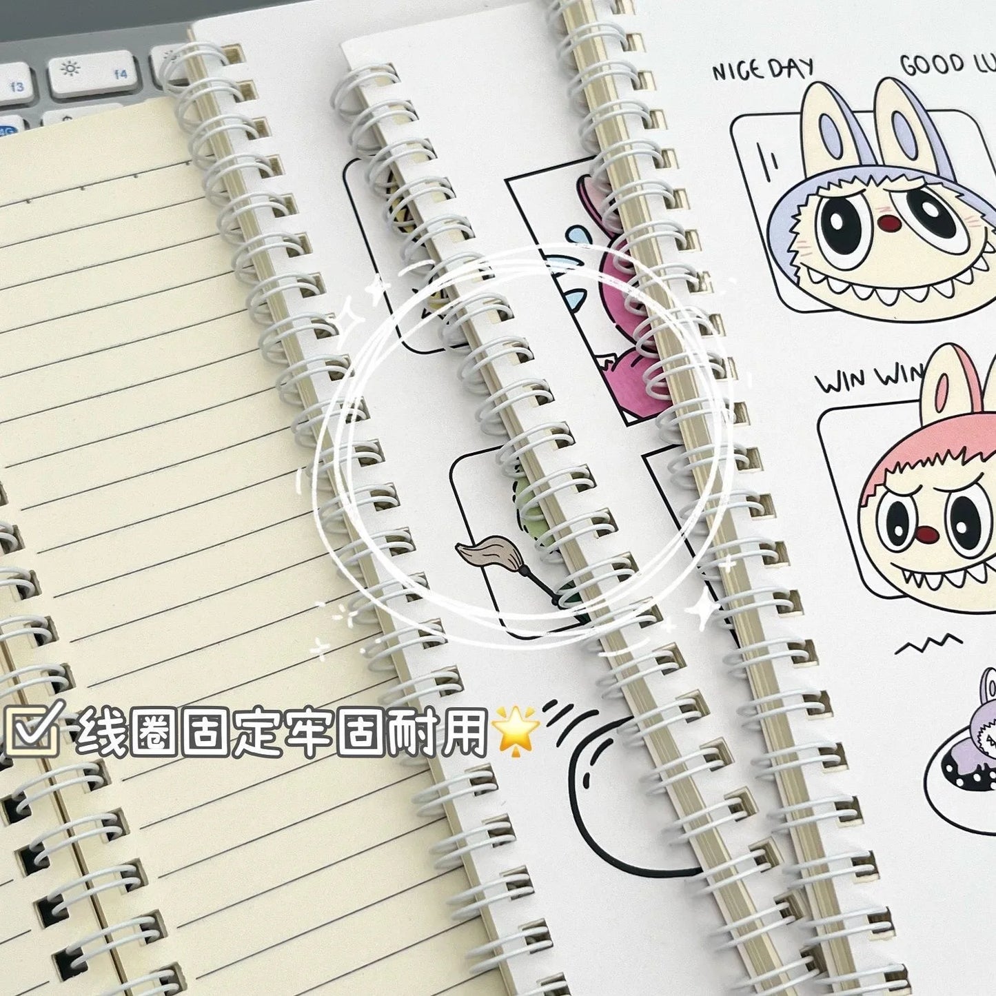 Labubu Notebook A5 Coil Notebook Ins Student Cartoon Cute Thick Durable Horizontal Line Notebook Homework Office School Supplies