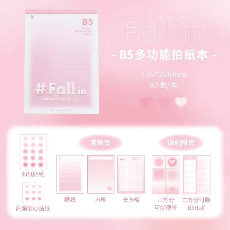 80 Sheets B5 Transparent Cover Gradient Color Memo Note Diary University Notebook for Office School Korean Stationery