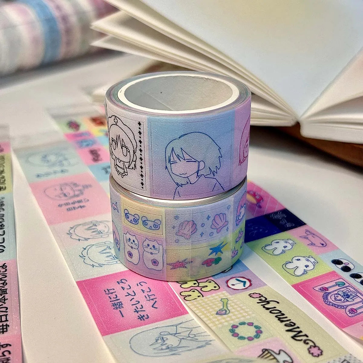WAKAWAKA PET Shiny Deco Stickers for Scrapbooking Kawaii Characters Washi Tape For Arts Diy Crafts Journal Planner Masking Tape