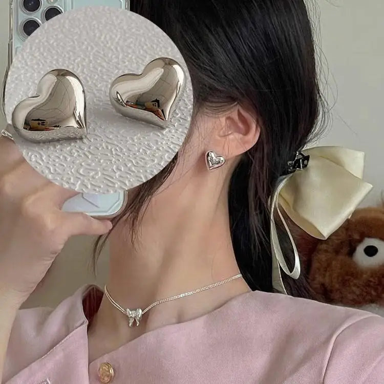 925 Silver Needle Korean Fashion Heart Earrings For Women Metal Earing Jewelry 2024 Trending New Sweet Peach Heart Earrings Gift