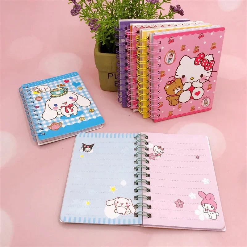 Sanrio Cute Handy Book Hard Face Hot Gold Thread Circle Cartoon Kuromi Pochacco Cinnamoroll Printed Color Page Notebook Melody