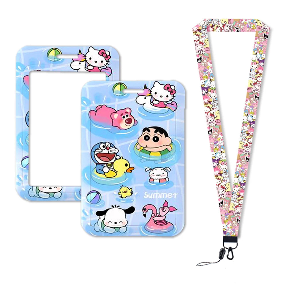 Sanrio Friends Neck Strap Polyester Stationery ID Card Holder Lanyard Keychain ID Badge Holder Girls Credential Holder