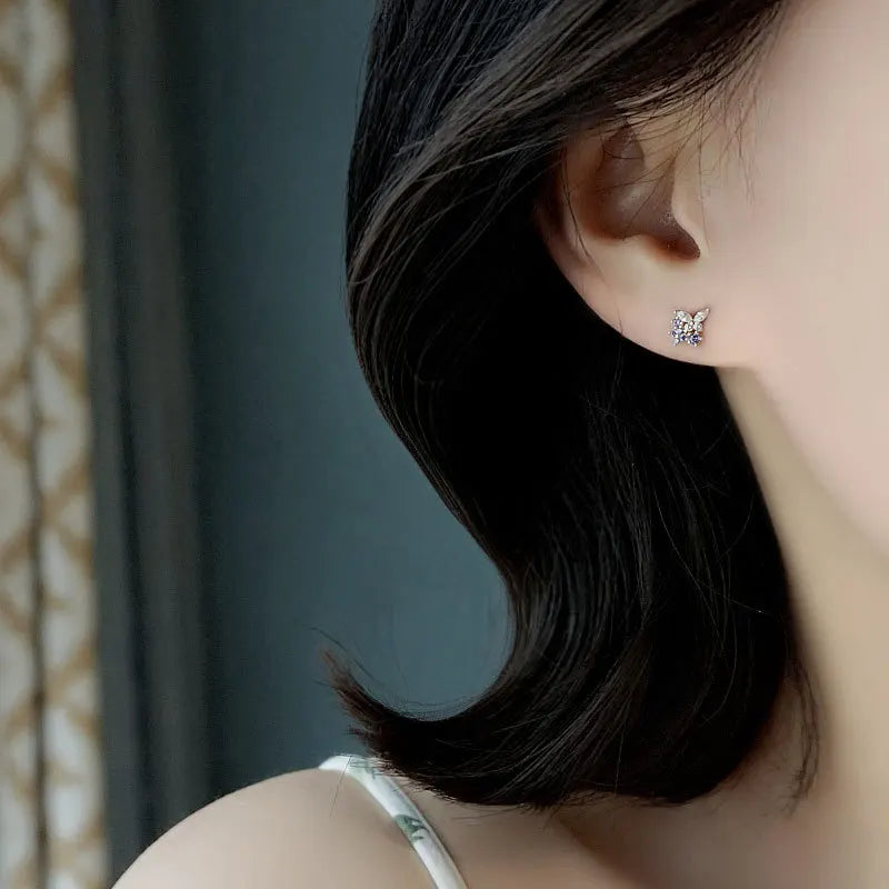 Stud Earrings 925 Sterling Silver For Women Purple Butterfly Zircon Korean Fashion Hot High Quality Lady Wedding Jewelry