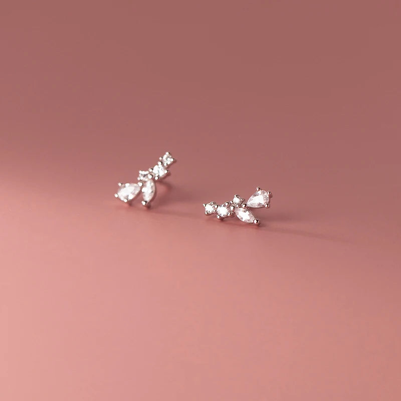WANTME 925 Sterling Silver Cute Shiny Zircon Leaf Mini Small Stud Earrings for Women Fashion Korean Teenager Daily Wear Jewelry