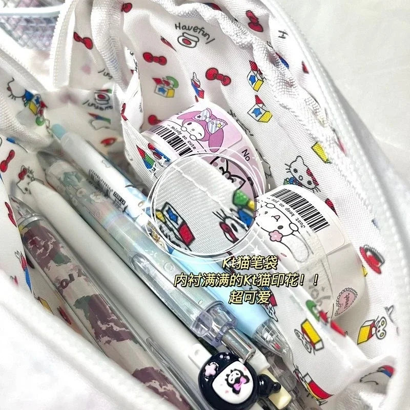 Sanrio Hello Kitty Plush Pencil Case Cute Cartoon Anime Large Capacity Charm Student Stationery Bag Girl&Child Holiday Gifts
