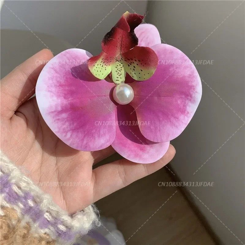 Sweet Phalaenopsis Pearl Hair Clip Flower Hairpin Orchid Butterfly Hairs Clip Hair Accessories Hair Styling Tools Bow Flower
