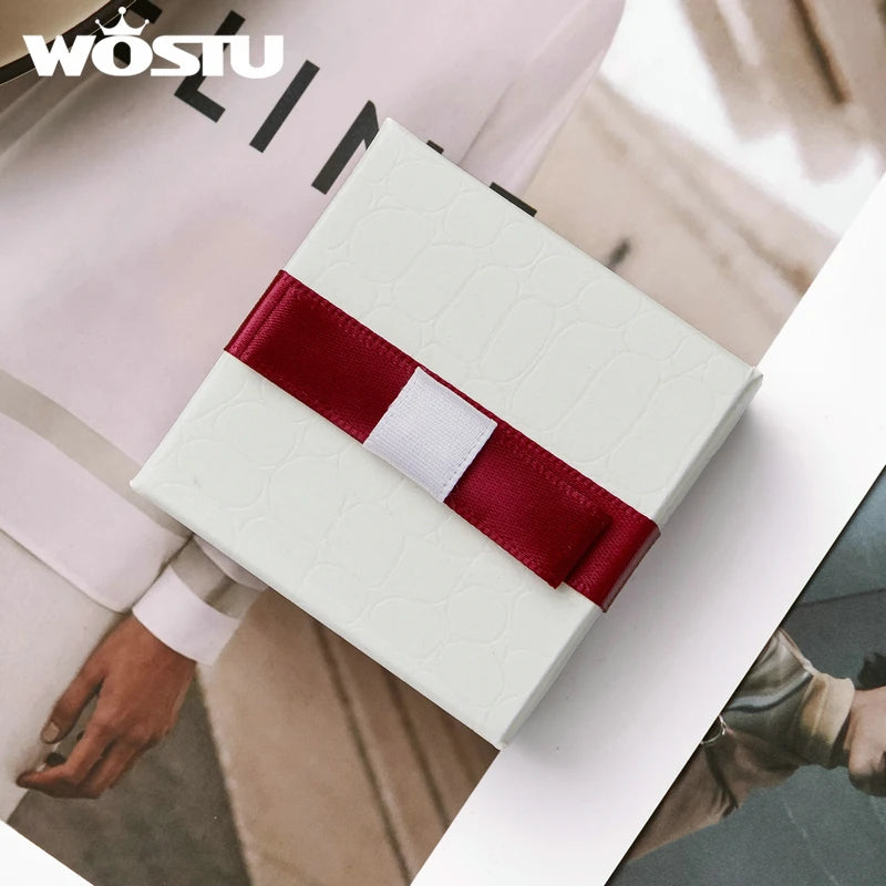 WOSTU 925 Sterling Silver Ribbon Bow Drop Earrings For Women Girls Cute Korean Bow Ear Studs Wedding Jewelry Minimalist