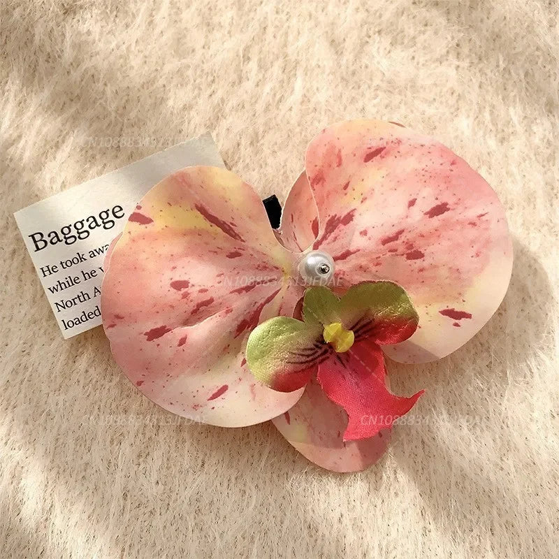 Sweet Phalaenopsis Pearl Hair Clip Flower Hairpin Orchid Butterfly Hairs Clip Hair Accessories Hair Styling Tools Bow Flower