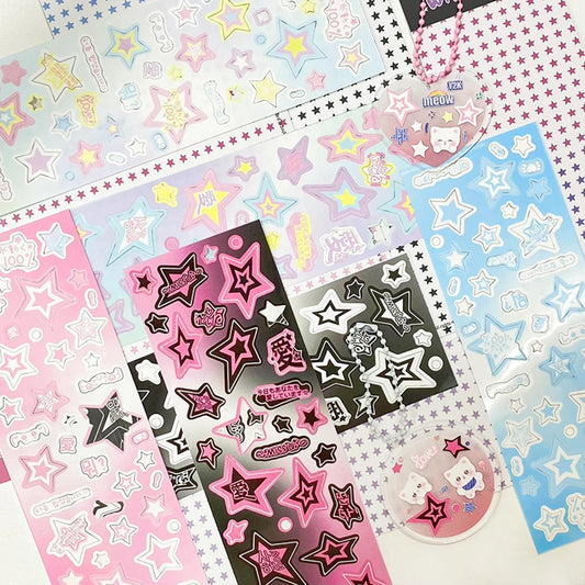 WAKAWAKA Sparkling Stars Stickers Scrapbooking DIY Material Flakes Idol Card Deco Decoration Stationery Sticker