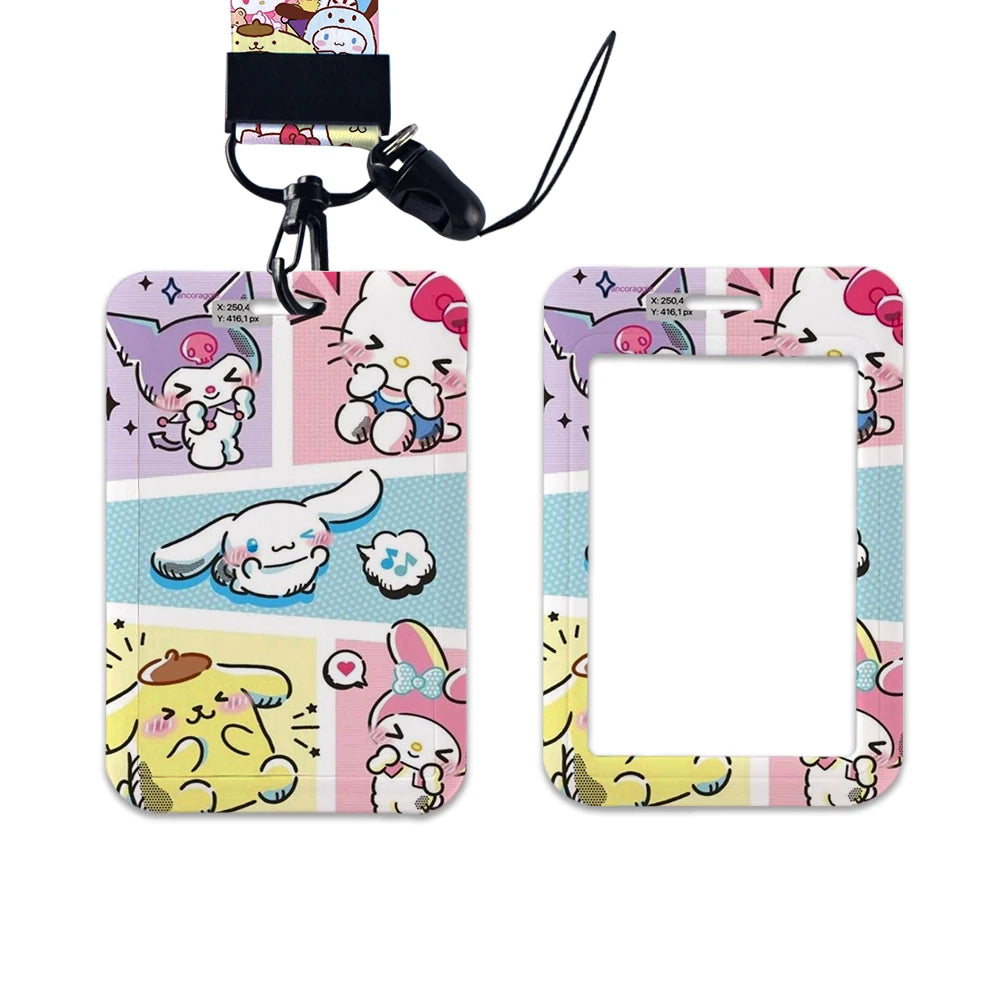 Sanrio Friends Neck Strap Polyester Stationery ID Card Holder Lanyard Keychain ID Badge Holder Girls Credential Holder