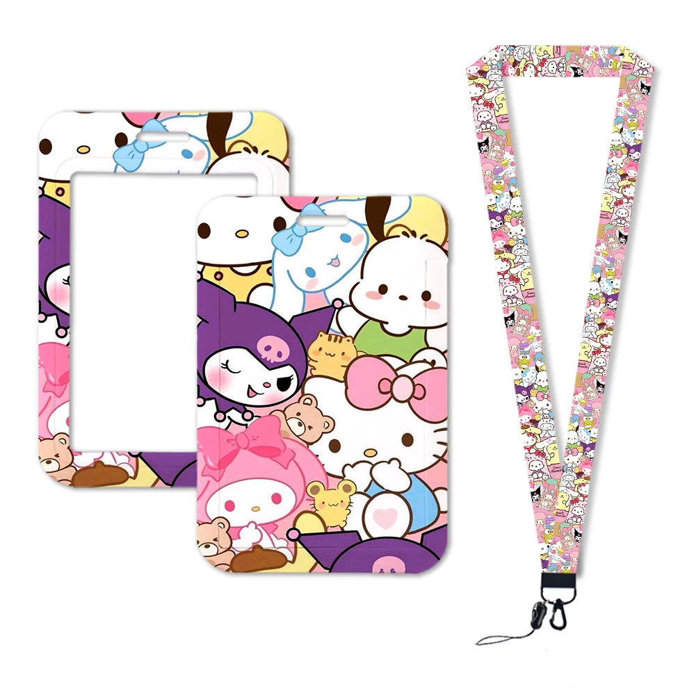 Sanrio Friends Neck Strap Polyester Stationery ID Card Holder Lanyard Keychain ID Badge Holder Girls Credential Holder