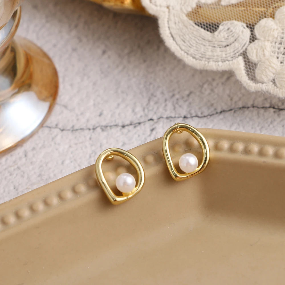 Vintage Big Cute Simulated Pearl Earrings Trendy Elegant Created Pearls String Statement Stud Earrings For Wedding Party Gift