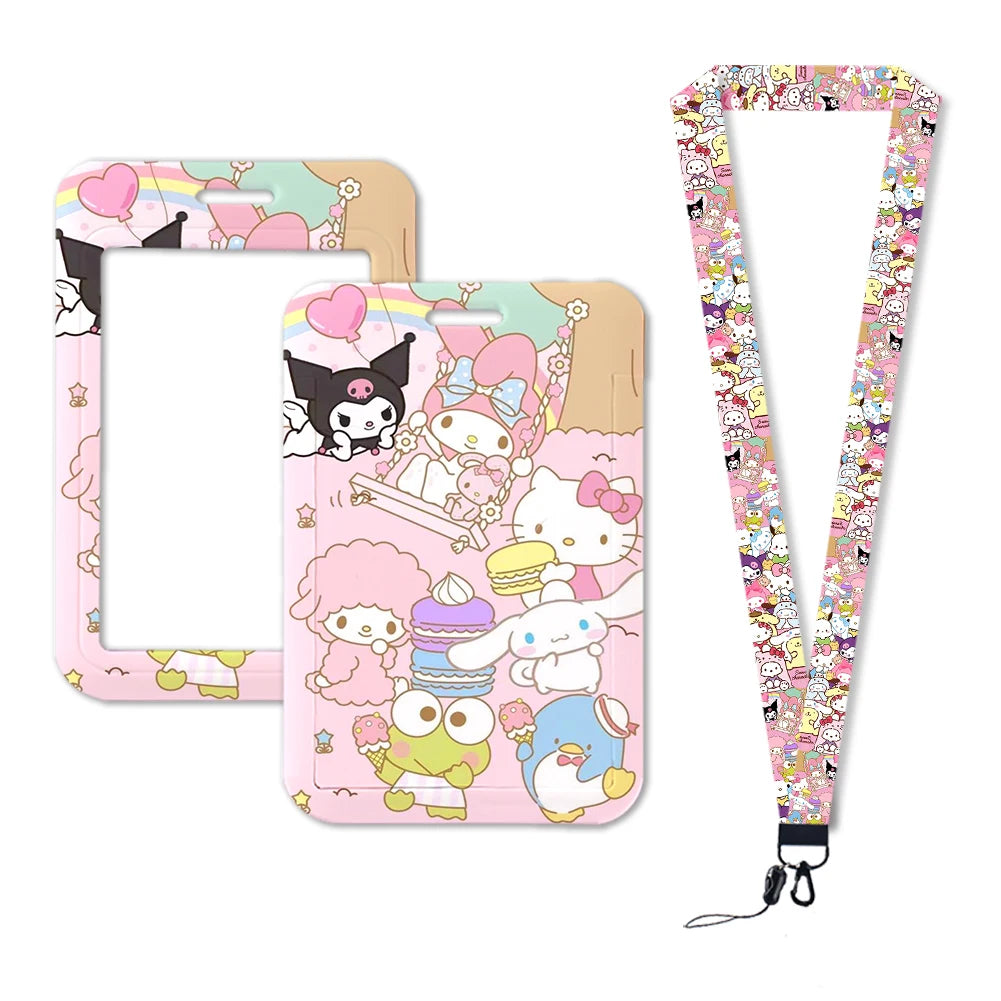 Sanrio Friends Neck Strap Polyester Stationery ID Card Holder Lanyard Keychain ID Badge Holder Girls Credential Holder