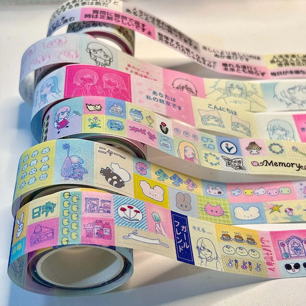 WAKAWAKA PET Shiny Deco Stickers for Scrapbooking Kawaii Characters Washi Tape For Arts Diy Crafts Journal Planner Masking Tape