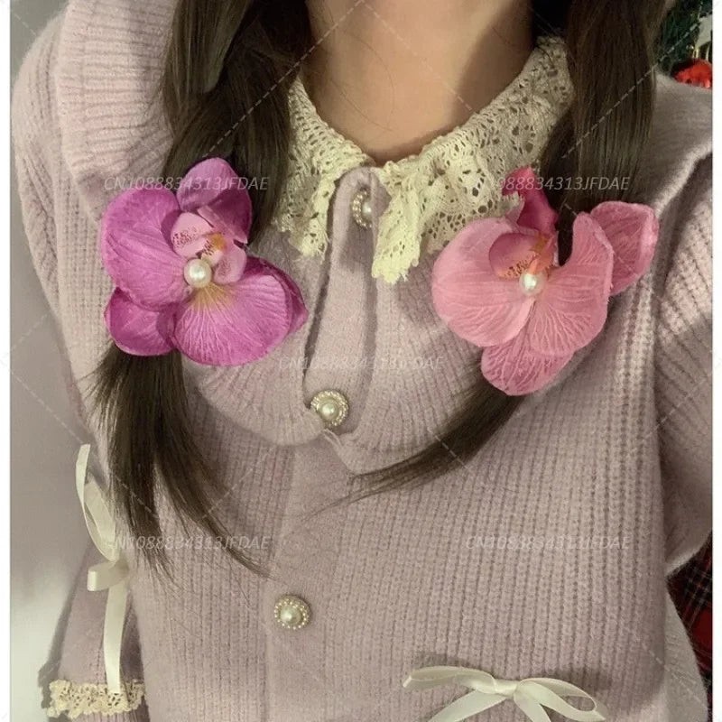 Sweet Phalaenopsis Pearl Hair Clip Flower Hairpin Orchid Butterfly Hairs Clip Hair Accessories Hair Styling Tools Bow Flower