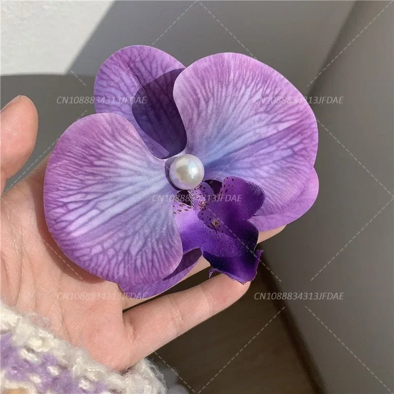 Sweet Phalaenopsis Pearl Hair Clip Flower Hairpin Orchid Butterfly Hairs Clip Hair Accessories Hair Styling Tools Bow Flower