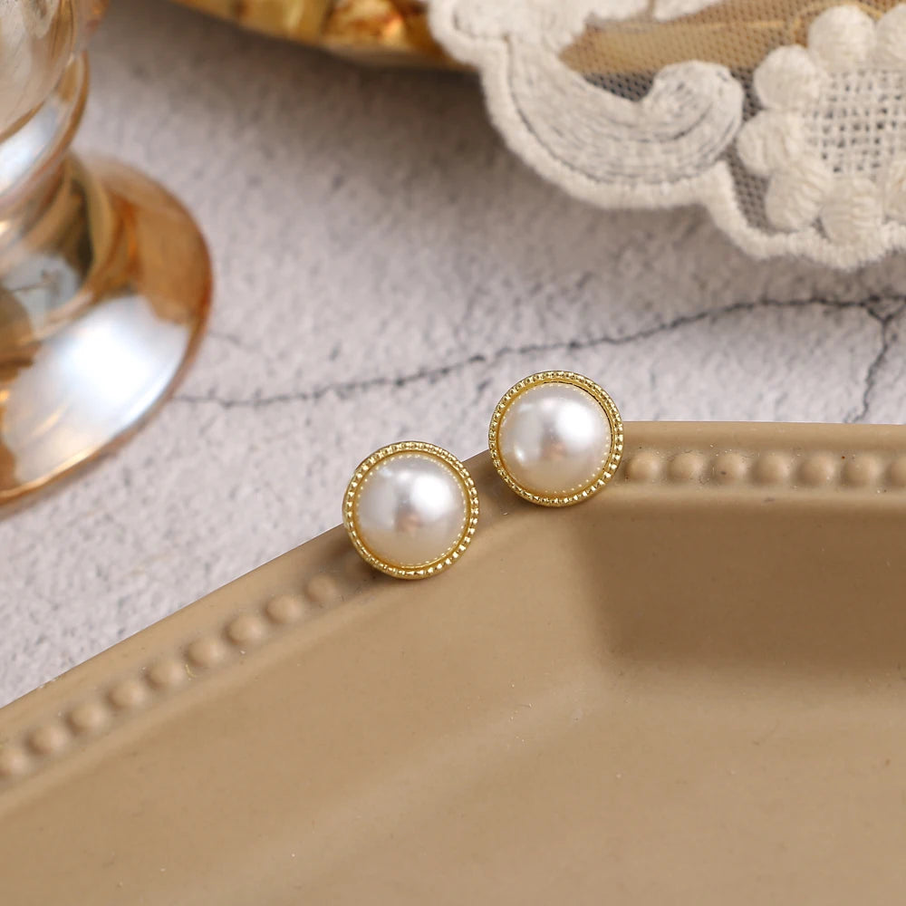 Vintage Big Cute Simulated Pearl Earrings Trendy Elegant Created Pearls String Statement Stud Earrings For Wedding Party Gift