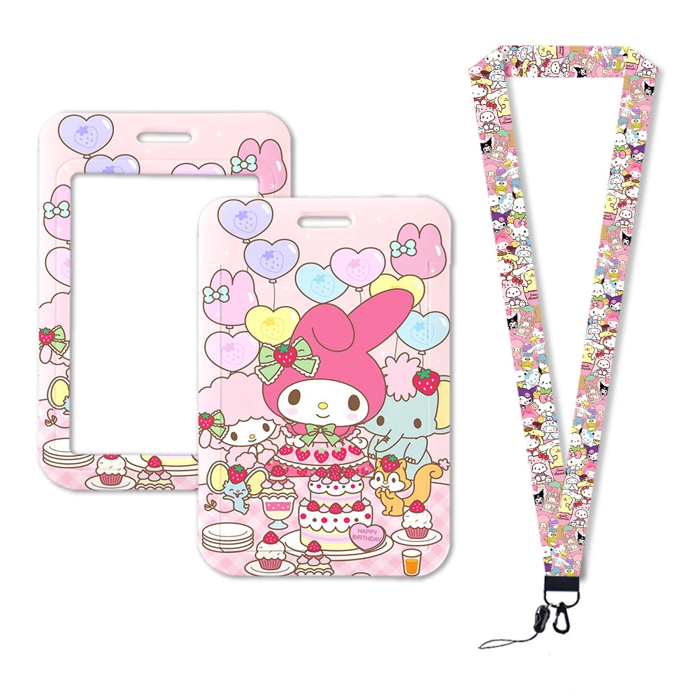 Sanrio Friends Neck Strap Polyester Stationery ID Card Holder Lanyard Keychain ID Badge Holder Girls Credential Holder