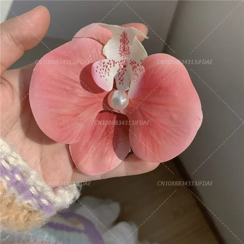 Sweet Phalaenopsis Pearl Hair Clip Flower Hairpin Orchid Butterfly Hairs Clip Hair Accessories Hair Styling Tools Bow Flower