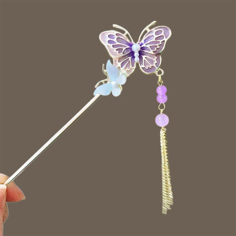 Exquisite Butterfly Hairpin Vintage Elegant Chinese Style Hair Stick For Women Ancientry Jewelry Tassel Hair Accessory