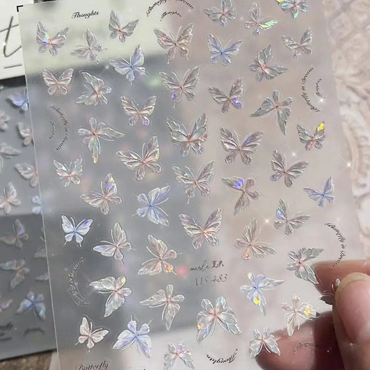 1PCS Shell Aurora Butterfly Nail Stickers Shiny 3D Art Pattern Stickers Decals Nail Supplies Butterflies Nail Decoration X2C0