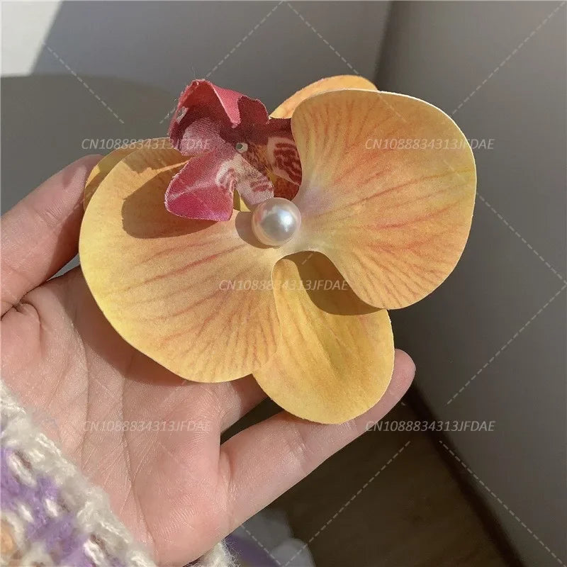 Sweet Phalaenopsis Pearl Hair Clip Flower Hairpin Orchid Butterfly Hairs Clip Hair Accessories Hair Styling Tools Bow Flower