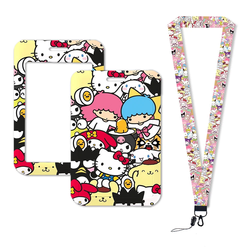 Sanrio Friends Neck Strap Polyester Stationery ID Card Holder Lanyard Keychain ID Badge Holder Girls Credential Holder