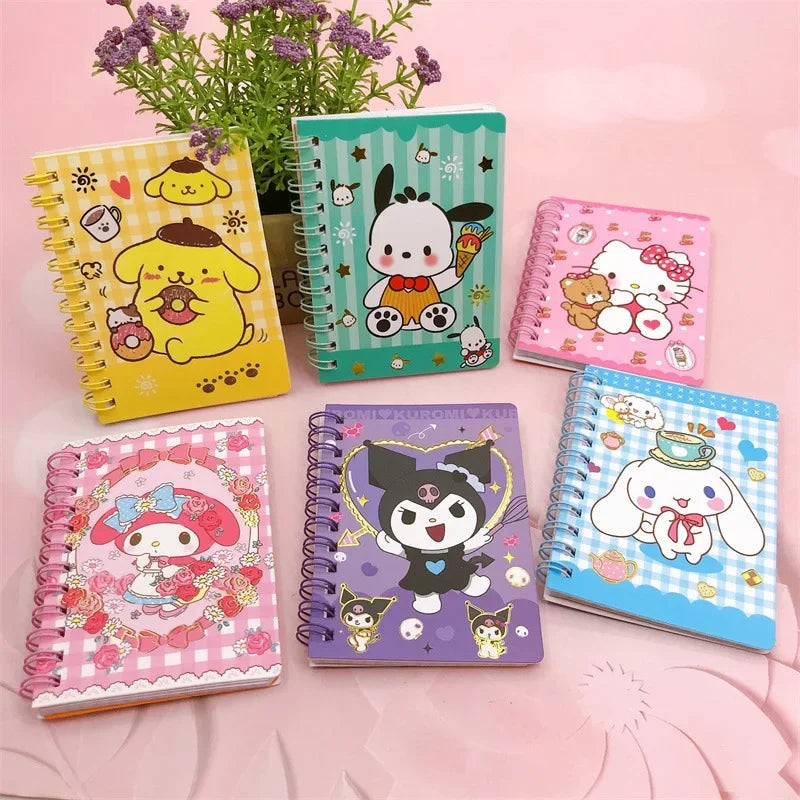 Sanrio Cute Handy Book Hard Face Hot Gold Thread Circle Cartoon Kuromi Pochacco Cinnamoroll Printed Color Page Notebook Melody
