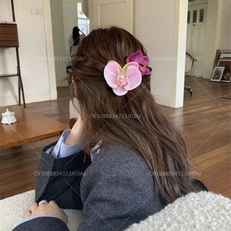 Sweet Phalaenopsis Pearl Hair Clip Flower Hairpin Orchid Butterfly Hairs Clip Hair Accessories Hair Styling Tools Bow Flower