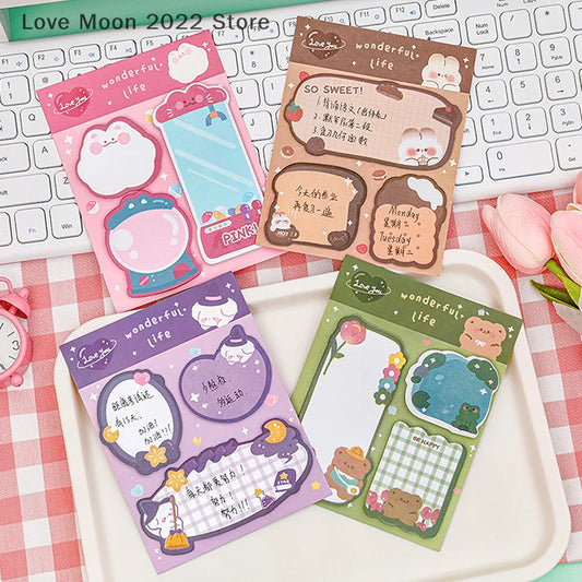 Kawaii Cartoon Strawberry Rabbit Bear Sticky Notes Memo Pad Cute Message N Times Sticky Office Stationery Supply Journal Planner