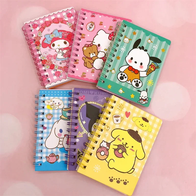 Sanrio Cute Handy Book Hard Face Hot Gold Thread Circle Cartoon Kuromi Pochacco Cinnamoroll Printed Color Page Notebook Melody