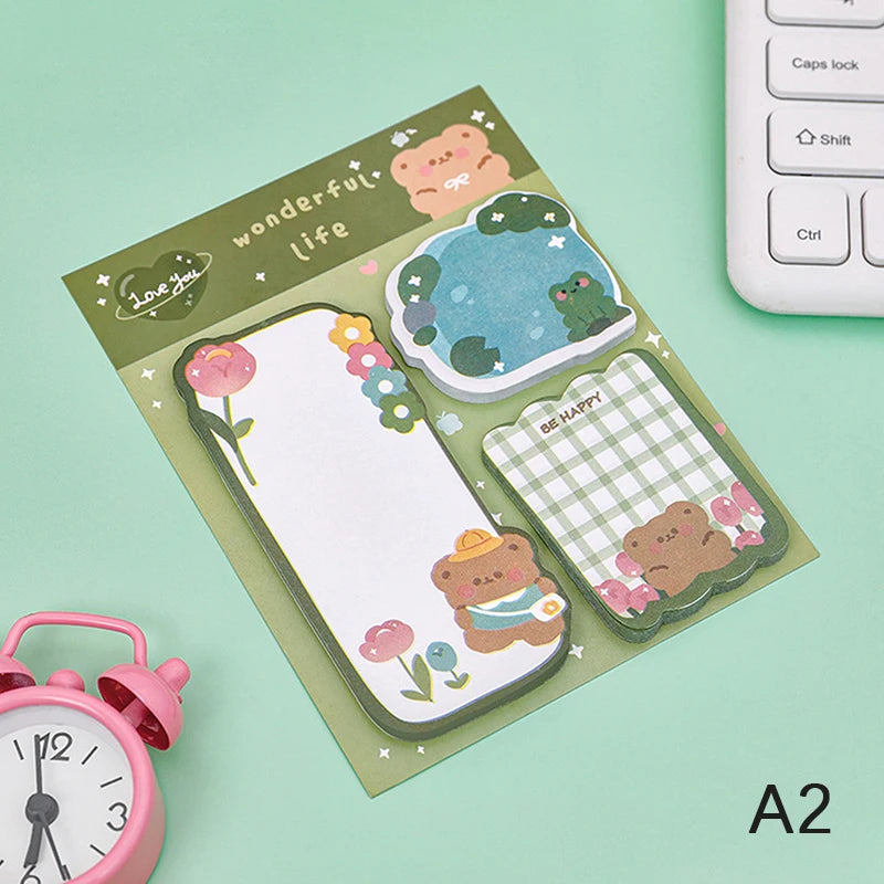 Kawaii Cartoon Strawberry Rabbit Bear Sticky Notes Memo Pad Cute Message N Times Sticky Office Stationery Supply Journal Planner