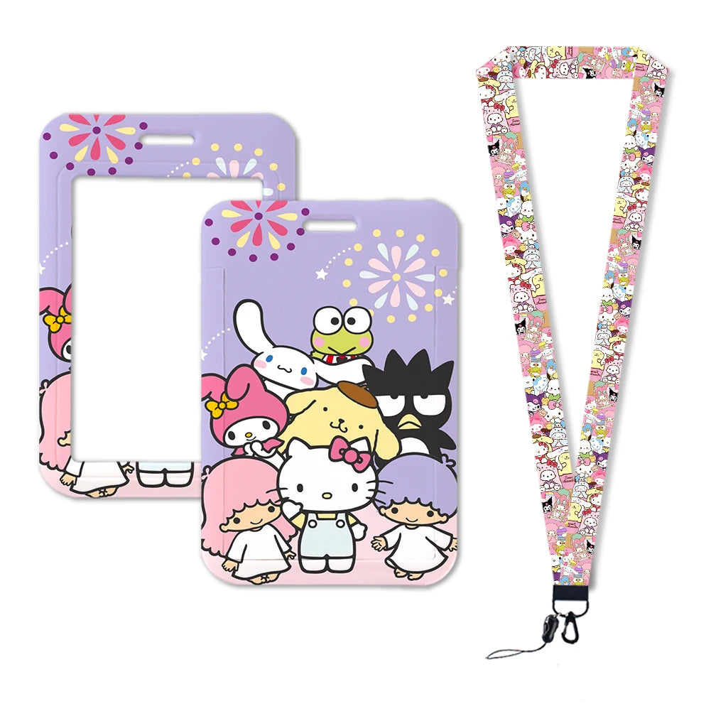 Sanrio Friends Neck Strap Polyester Stationery ID Card Holder Lanyard Keychain ID Badge Holder Girls Credential Holder