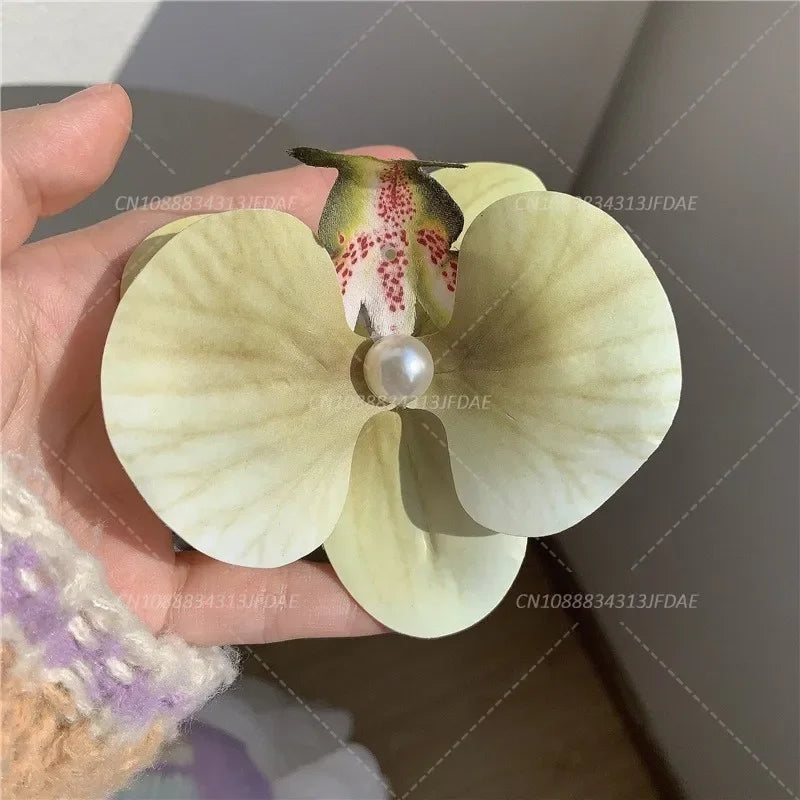 Sweet Phalaenopsis Pearl Hair Clip Flower Hairpin Orchid Butterfly Hairs Clip Hair Accessories Hair Styling Tools Bow Flower