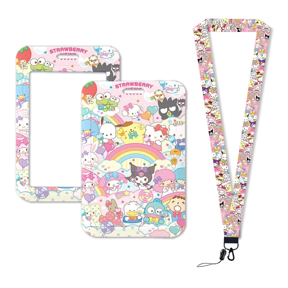 Sanrio Friends Neck Strap Polyester Stationery ID Card Holder Lanyard Keychain ID Badge Holder Girls Credential Holder