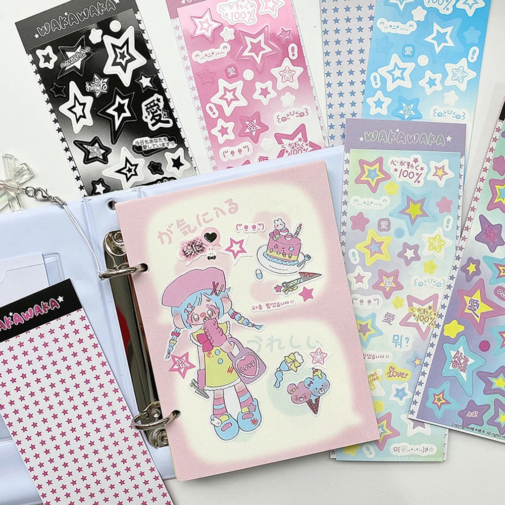 WAKAWAKA Sparkling Stars Stickers Scrapbooking DIY Material Flakes Idol Card Deco Decoration Stationery Sticker