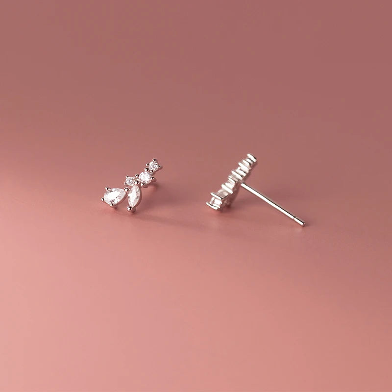 WANTME 925 Sterling Silver Cute Shiny Zircon Leaf Mini Small Stud Earrings for Women Fashion Korean Teenager Daily Wear Jewelry