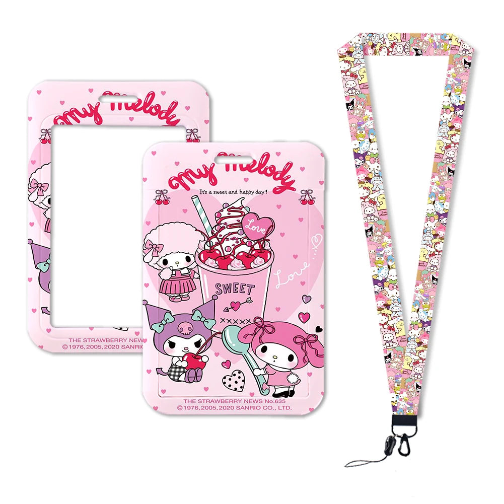 Sanrio Friends Neck Strap Polyester Stationery ID Card Holder Lanyard Keychain ID Badge Holder Girls Credential Holder