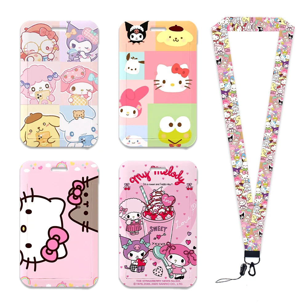 Sanrio Friends Neck Strap Polyester Stationery ID Card Holder Lanyard Keychain ID Badge Holder Girls Credential Holder